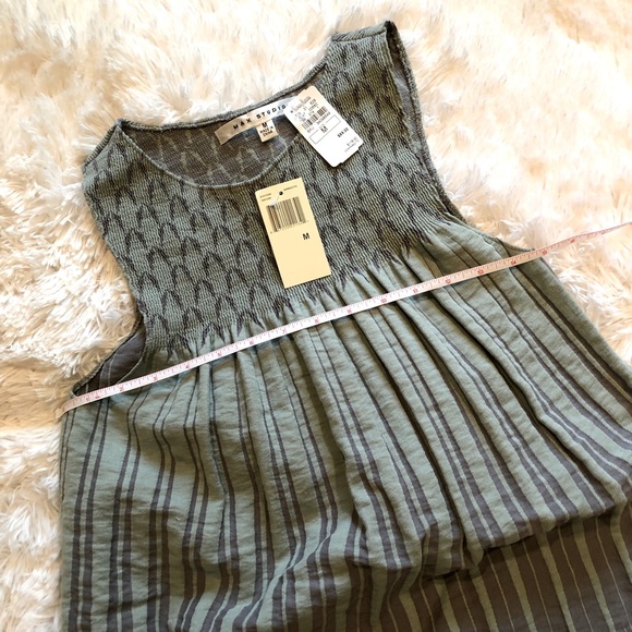 Max Studio Mint Green and Gray Smocked Sleeveless Tank top with Slight Flair - Picture 11 of 15